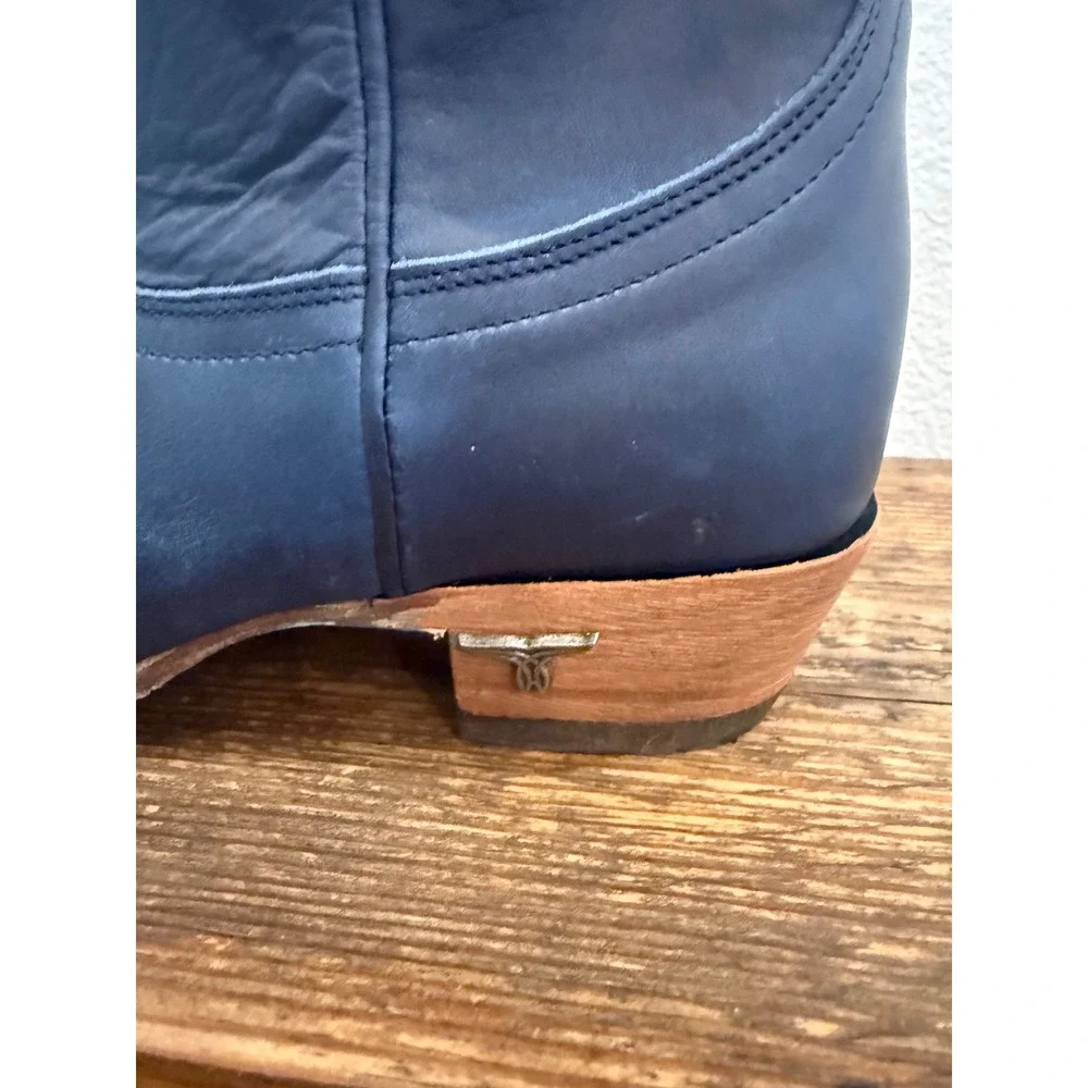 Women’s Navy Leather Western Ankle Boots